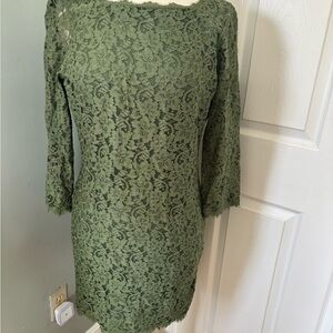 Women's Olive Green Lace Sheath Dress